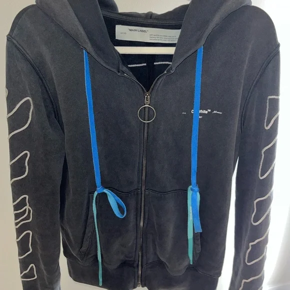 Off white Gray Abstract Arrows Zipup Hoodie - Picture 4 of 5